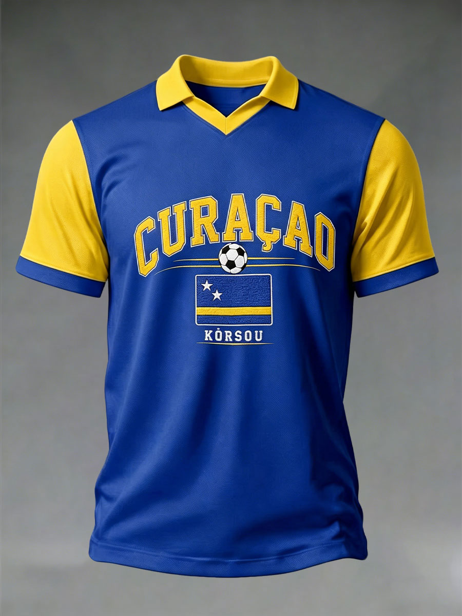 Casual t-shirt voor heren met voetbalprint van Curaçao