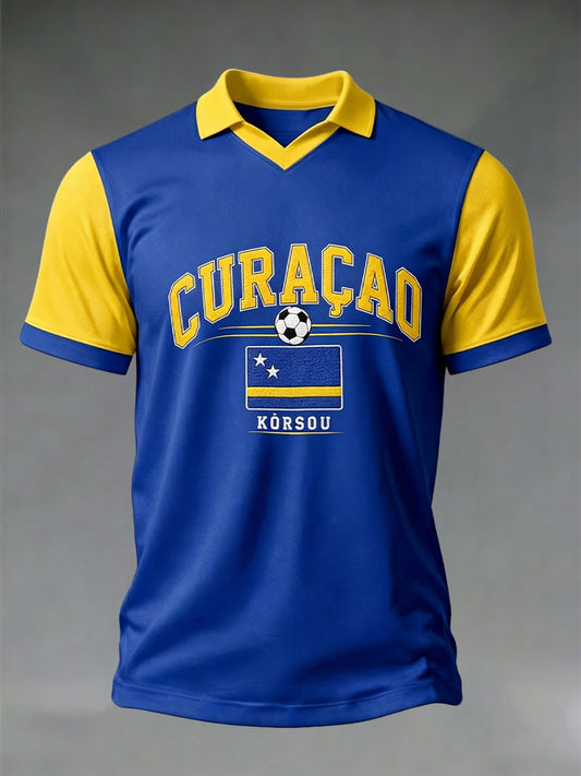 Casual t-shirt voor heren met voetbalprint van Curaçao
