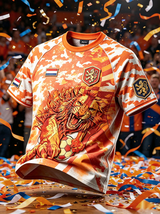 Heren Holland Lions voetbal oranje camouflageprint casual T-shirt
