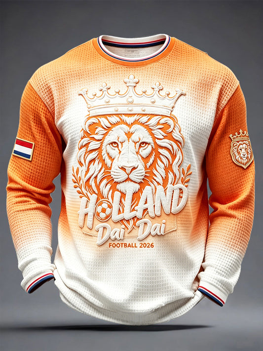 Casual t-shirt met lange mouwen en gradiëntprint voor mannen, Nederlands Leeuwenelftal 2026