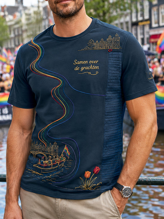 Heren Retro “Pride in Nederland” Artistiek Casual T-shirt