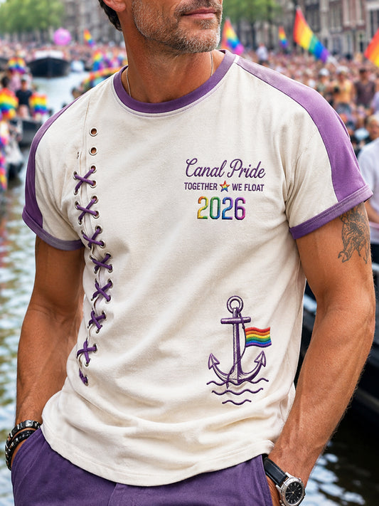 Retro Nederlandse Pride Patchwork Casual T-shirt voor heren