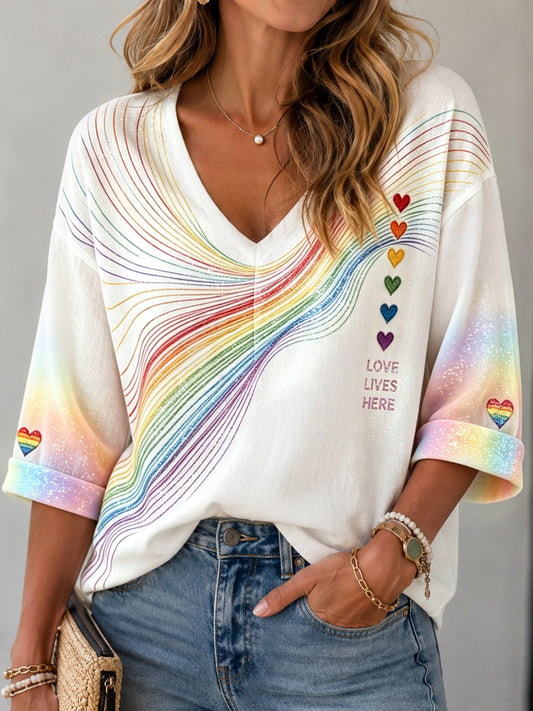 Dames "Pride in Nederland" Line Art Casual V-hals top