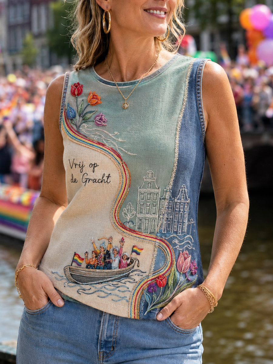 Vrouwen Retro "Trots in Nederland" Bloemenkunst Casual T-shirt