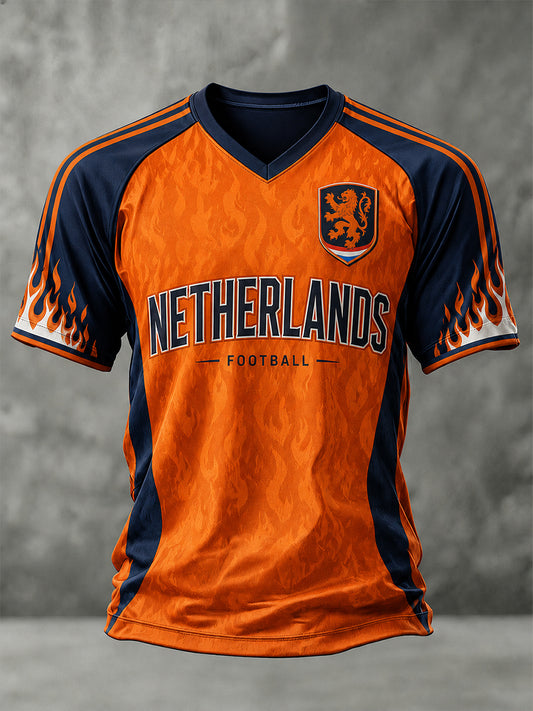 T-shirt voor heren met korte raglanmouwen en voetbalprint