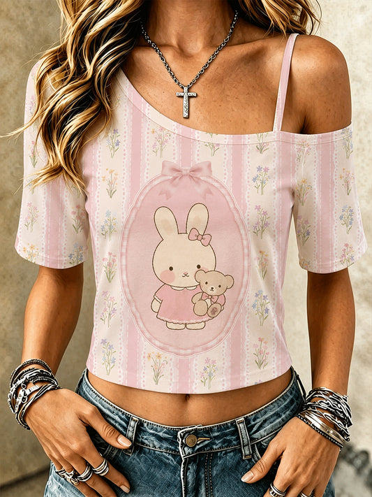 Leuke Bunny Print met korte mouwen Camisole Top voor Vrouwen