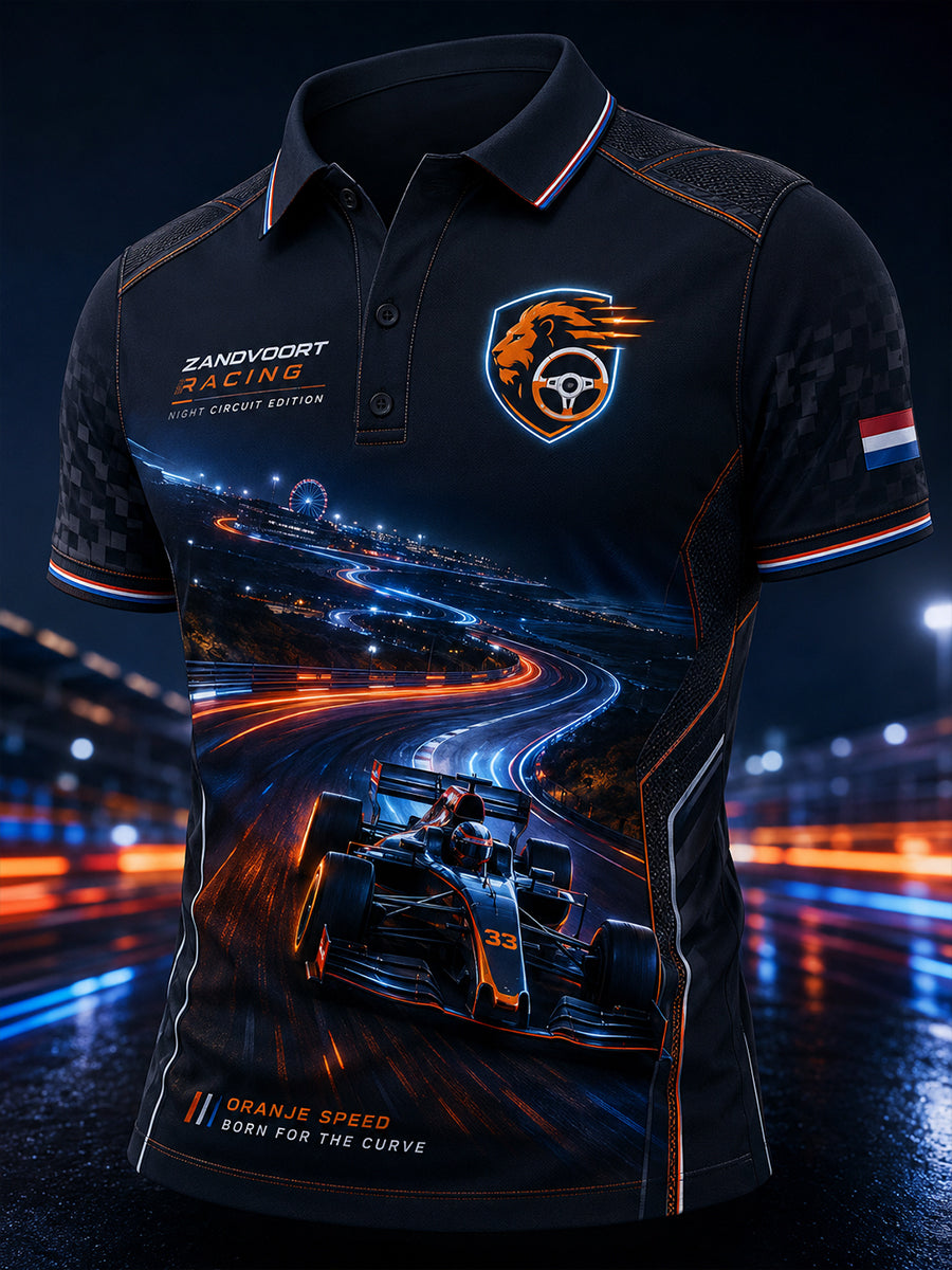 Herenpoloshirt met korte mouwen en raceprint