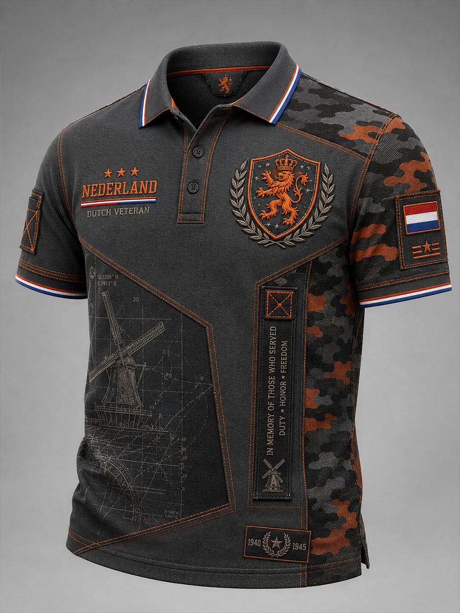 Herenveteraan herdenkingsopdruk poloshirt met korte mouwen