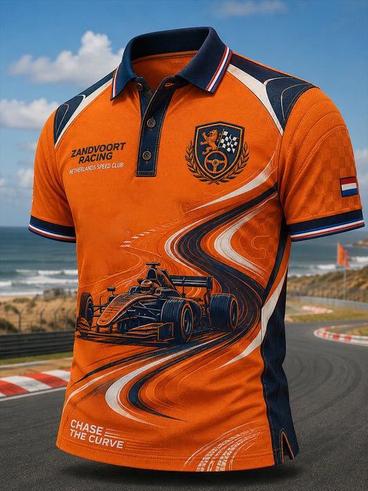Herenpoloshirt met korte mouwen en raceprint