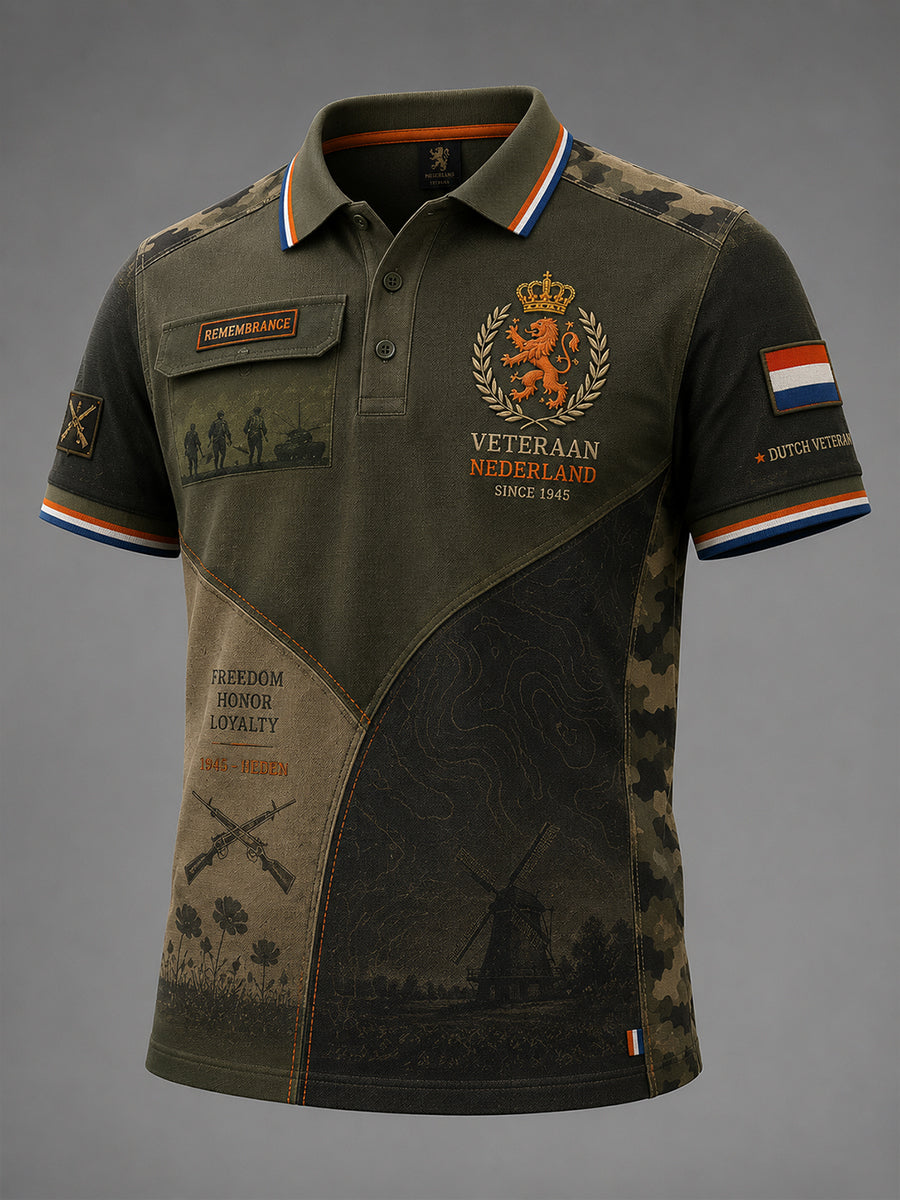 Herenpoloshirt met korte mouwen en herdenkingsprint voor veteranen