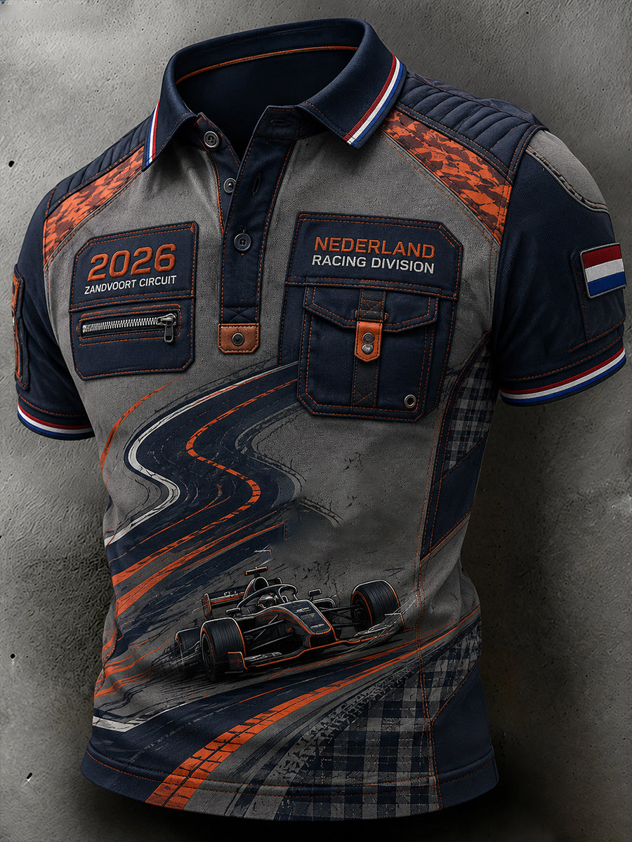 Herenpoloshirt met korte mouwen en raceprint