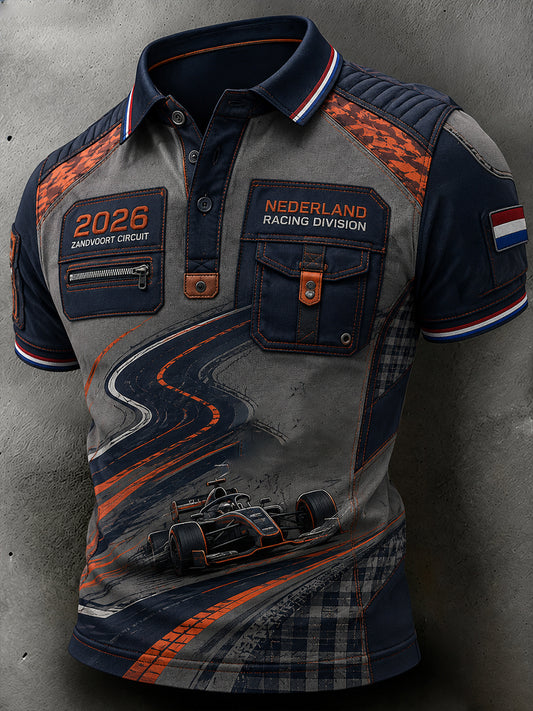 Herenpoloshirt met korte mouwen en raceprint