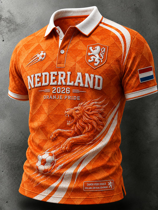 Herenpoloshirt met korte mouwen en voetbalprint