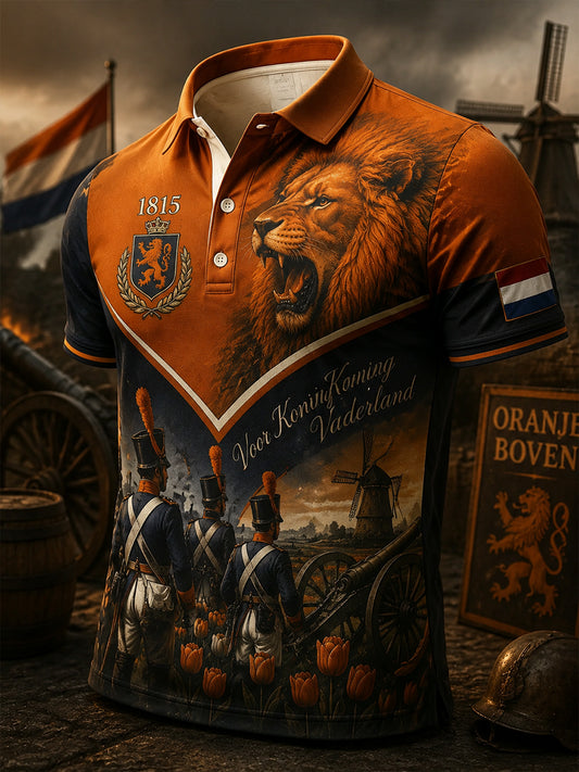 Herenpoloshirt met korte mouwen en herdenkingsprint voor veteranen