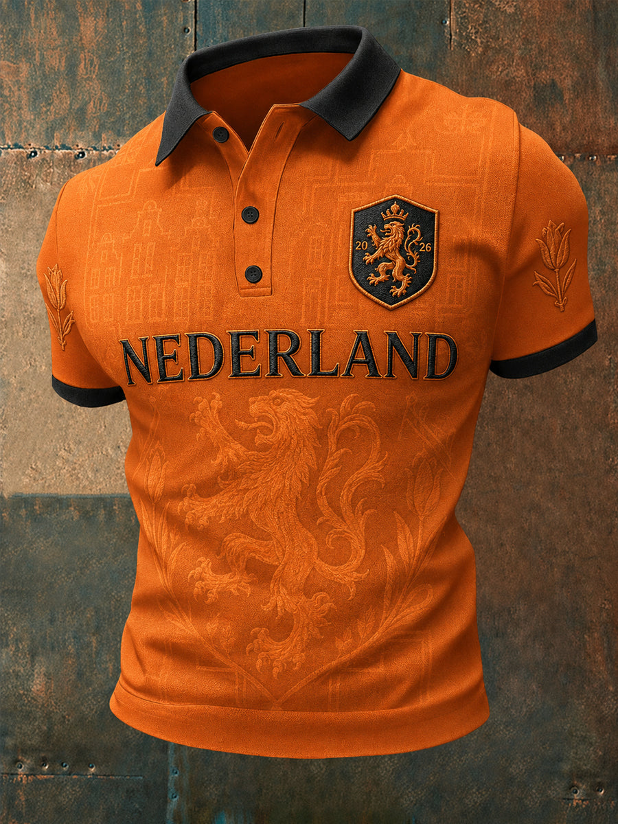 Herenkado voor voetbalfans, bedrukt casual poloshirt