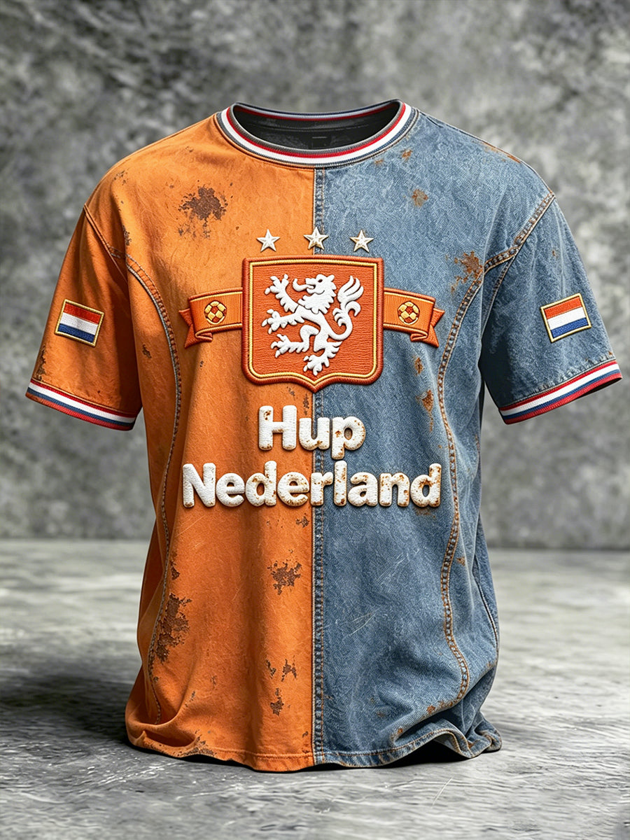 Heren "Hup Nederland!" Patchwork print casual T-shirt