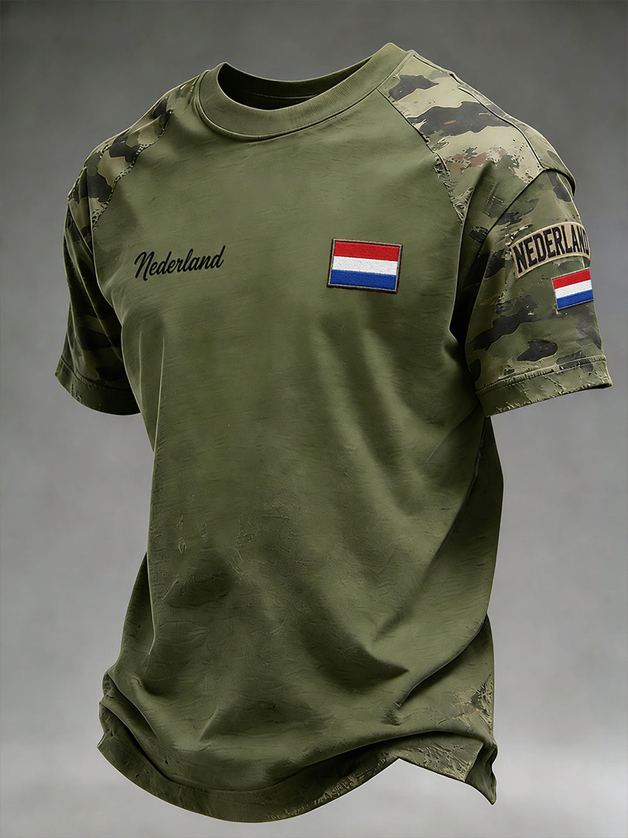 Heren T-shirt met retro veteraanprint en korte mouwen