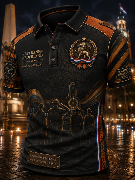 Herens poloshirt met retro veteraandessin en korte mouwen