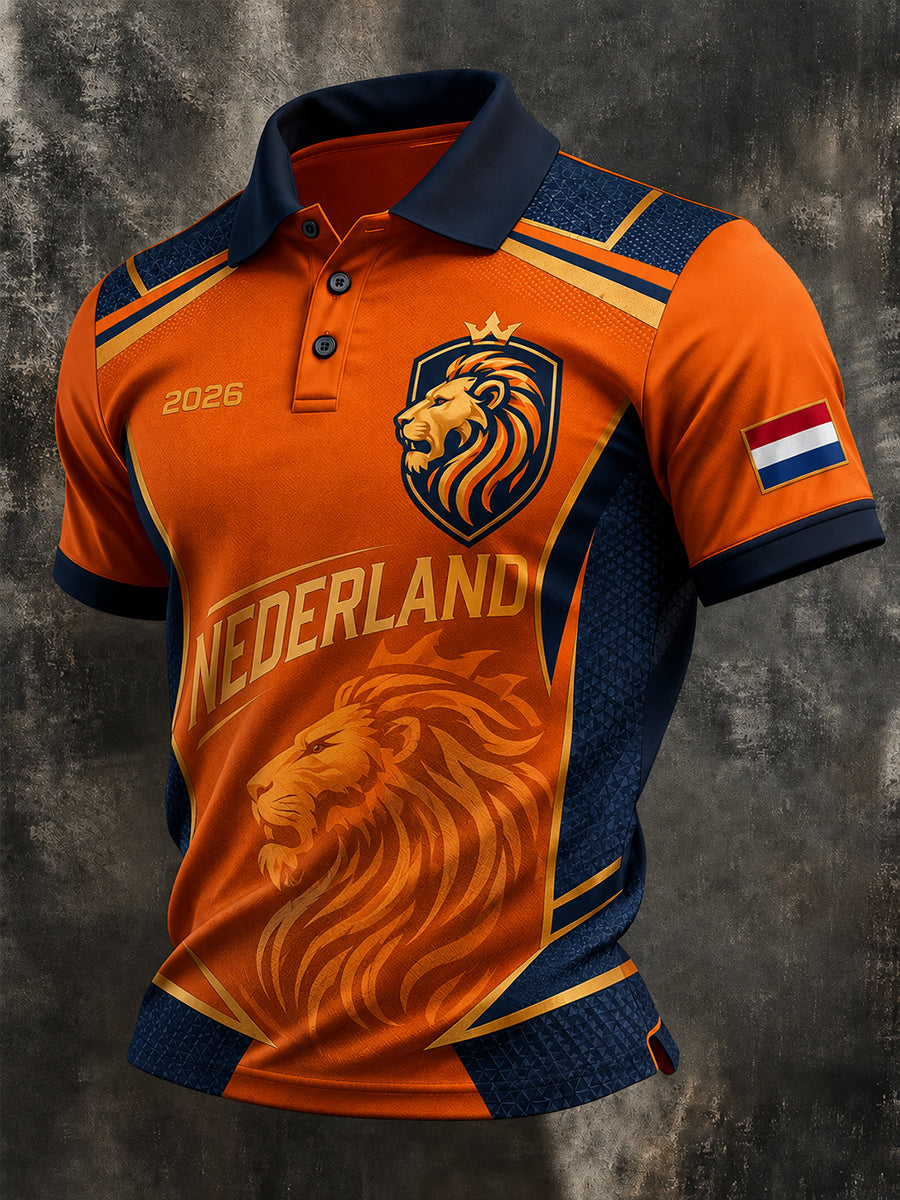 Herenpoloshirt met korte mouwen en voetbalprint