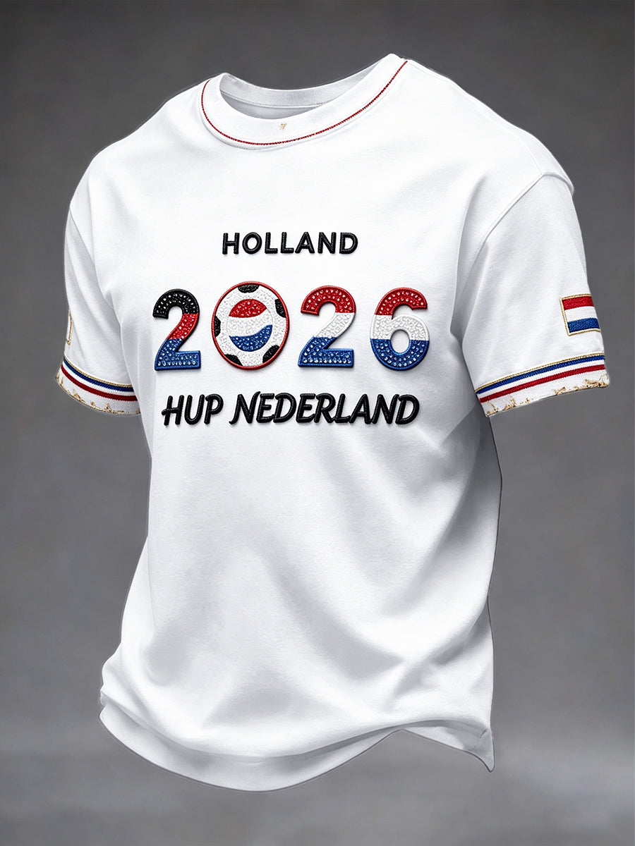 Heren-Nederlandse voetbalshirt van 2026 met opdruk, casual t-shirt