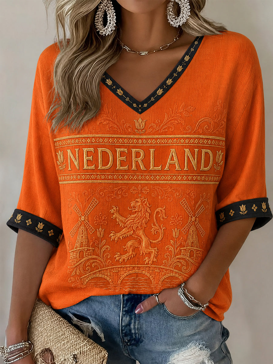 Damescadeau voor voetbalfans, casual T-shirt met halve mouwen en V-hals, bedrukt
