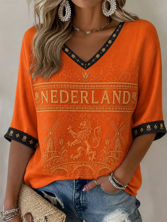 Damescadeau voor voetbalfans, casual T-shirt met halve mouwen en V-hals, bedrukt