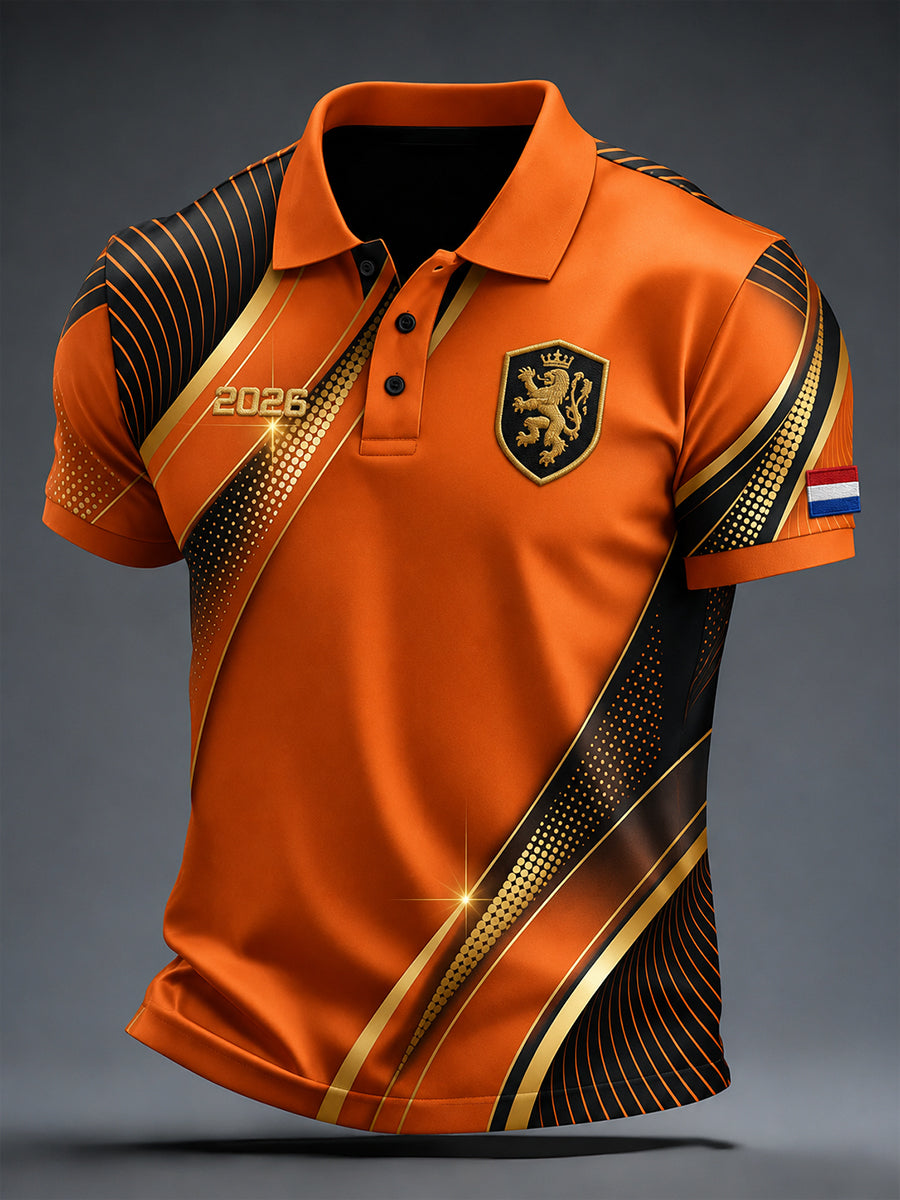 Herenpoloshirt met korte mouwen en voetbalprint