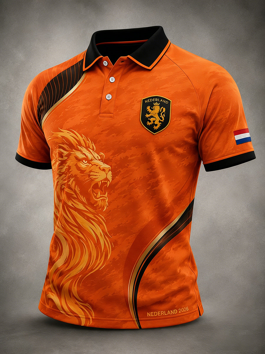Herenpoloshirt met korte mouwen en voetbalprint