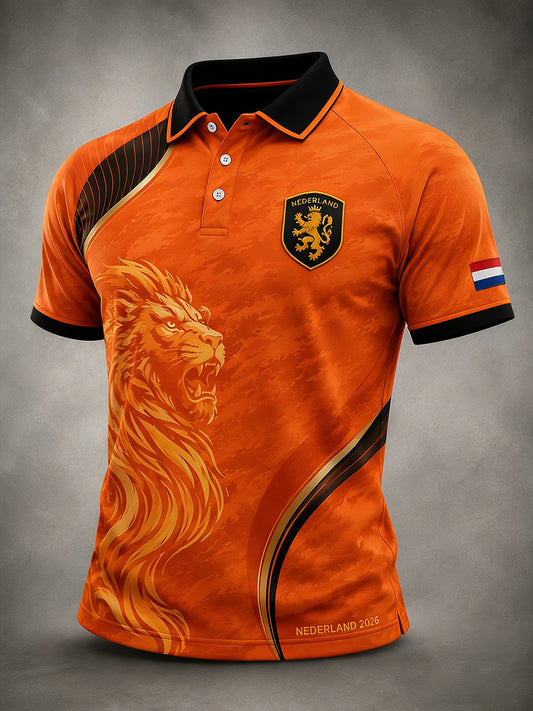Herenpoloshirt met korte mouwen en voetbalprint