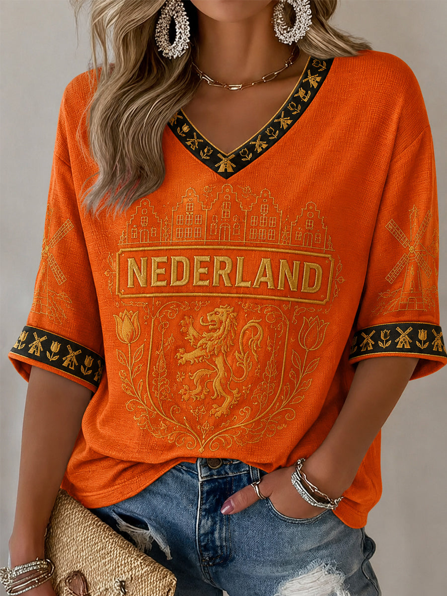 Damescadeau voor voetbalfans, casual T-shirt met halve mouwen en V-hals, bedrukt