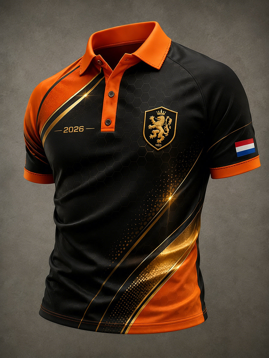 Herenpoloshirt met korte mouwen en voetbalprint