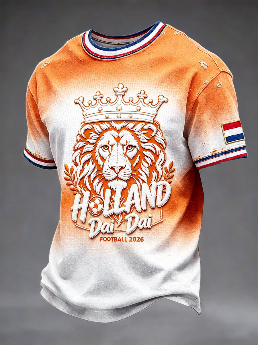 Casual t-shirt voor heren met Dutch Football Lions-gradiëntprint