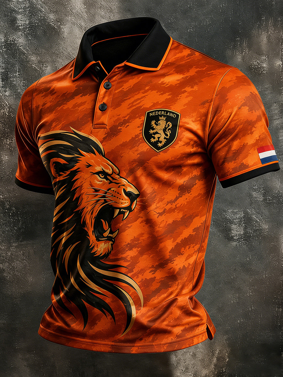 Herenpoloshirt met korte mouwen en voetbalprint