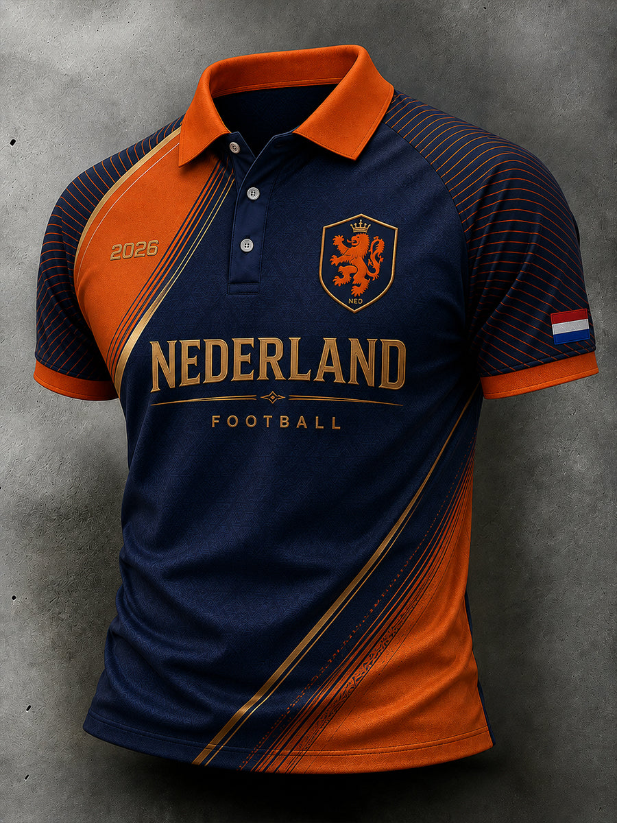 Herenpoloshirt met korte mouwen en voetbalprint