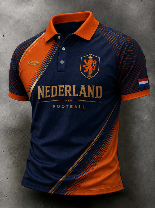 Herenpoloshirt met korte mouwen en voetbalprint