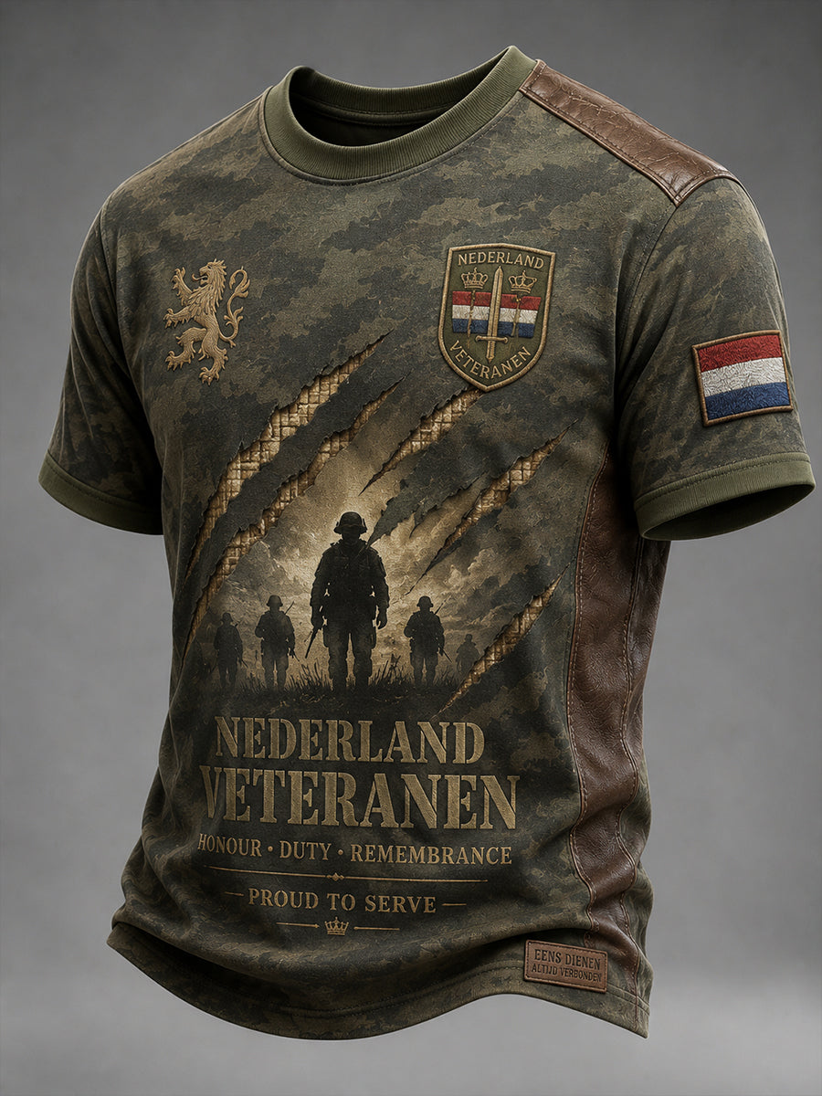 Heren T-shirt met korte mouwen in retrocamouflageprint voor veteranen