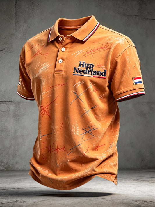 Casual poloshirt voor heren met vintage Nederlandse voetbalgraffitiprint