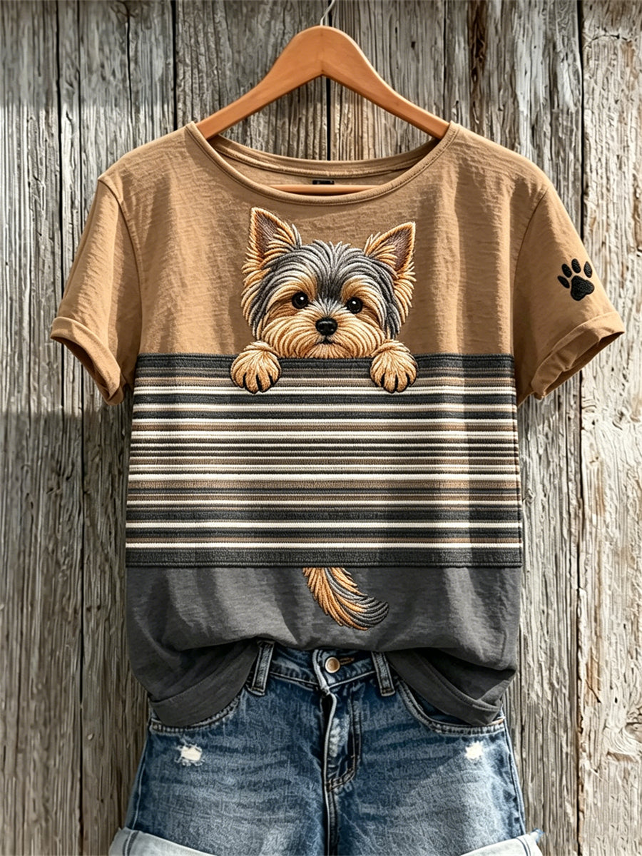 Kleurblokprint Yorkshire-T-shirt met korte mouwen voor dames