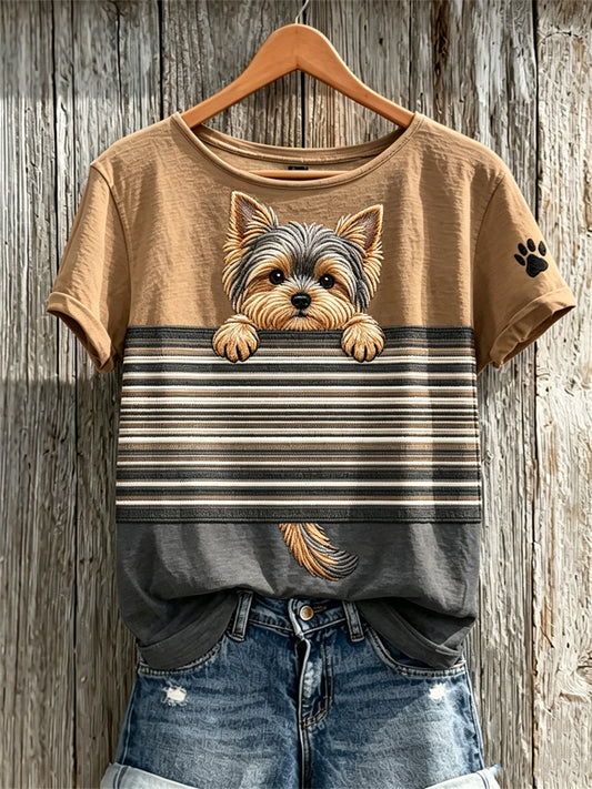 Kleurblokprint Yorkshire-T-shirt met korte mouwen voor dames