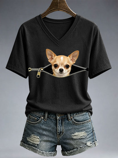 Dames grappig chihuahua print T-shirt