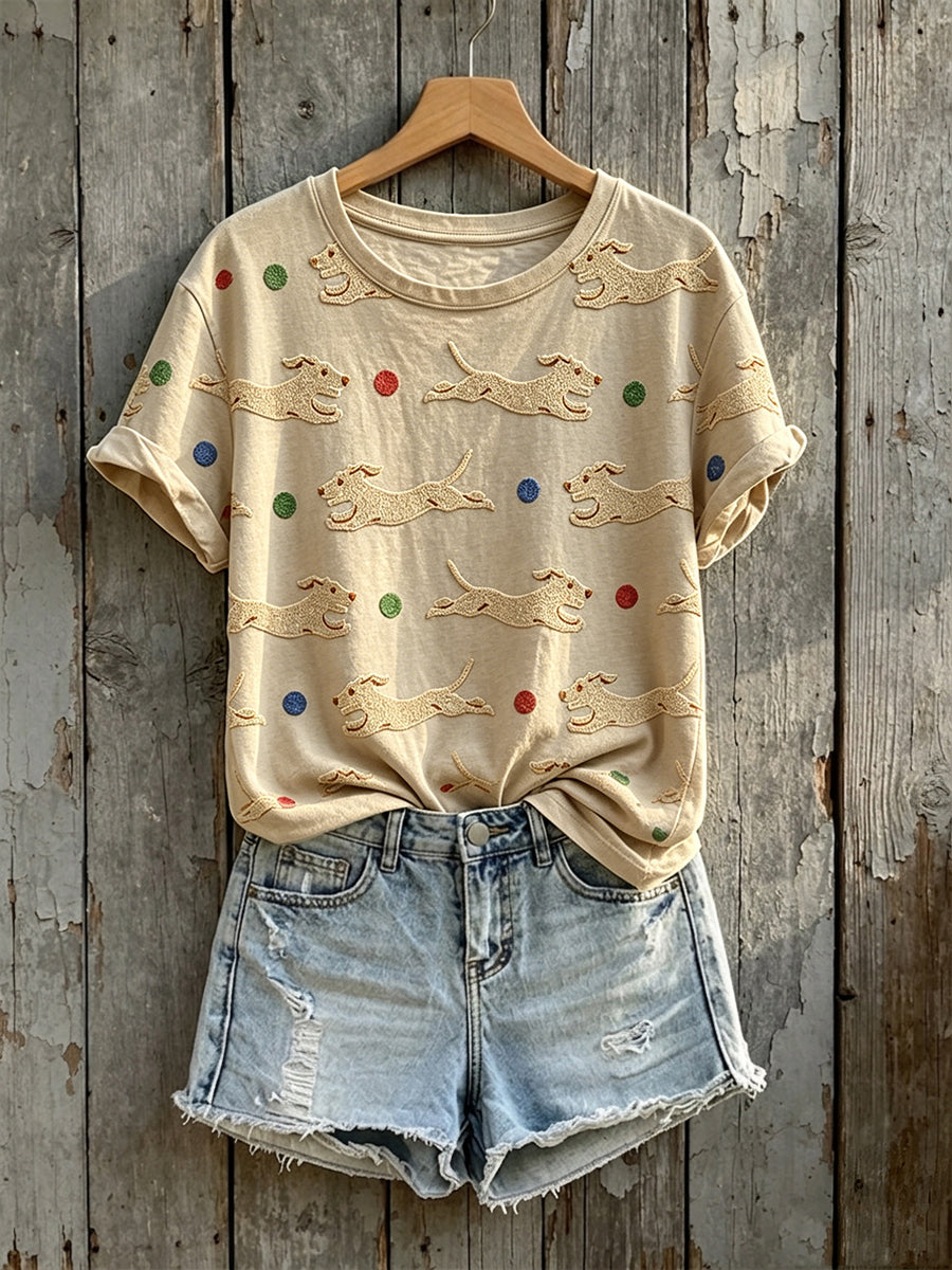 Dames schattige honden print T-shirt met korte mouwen