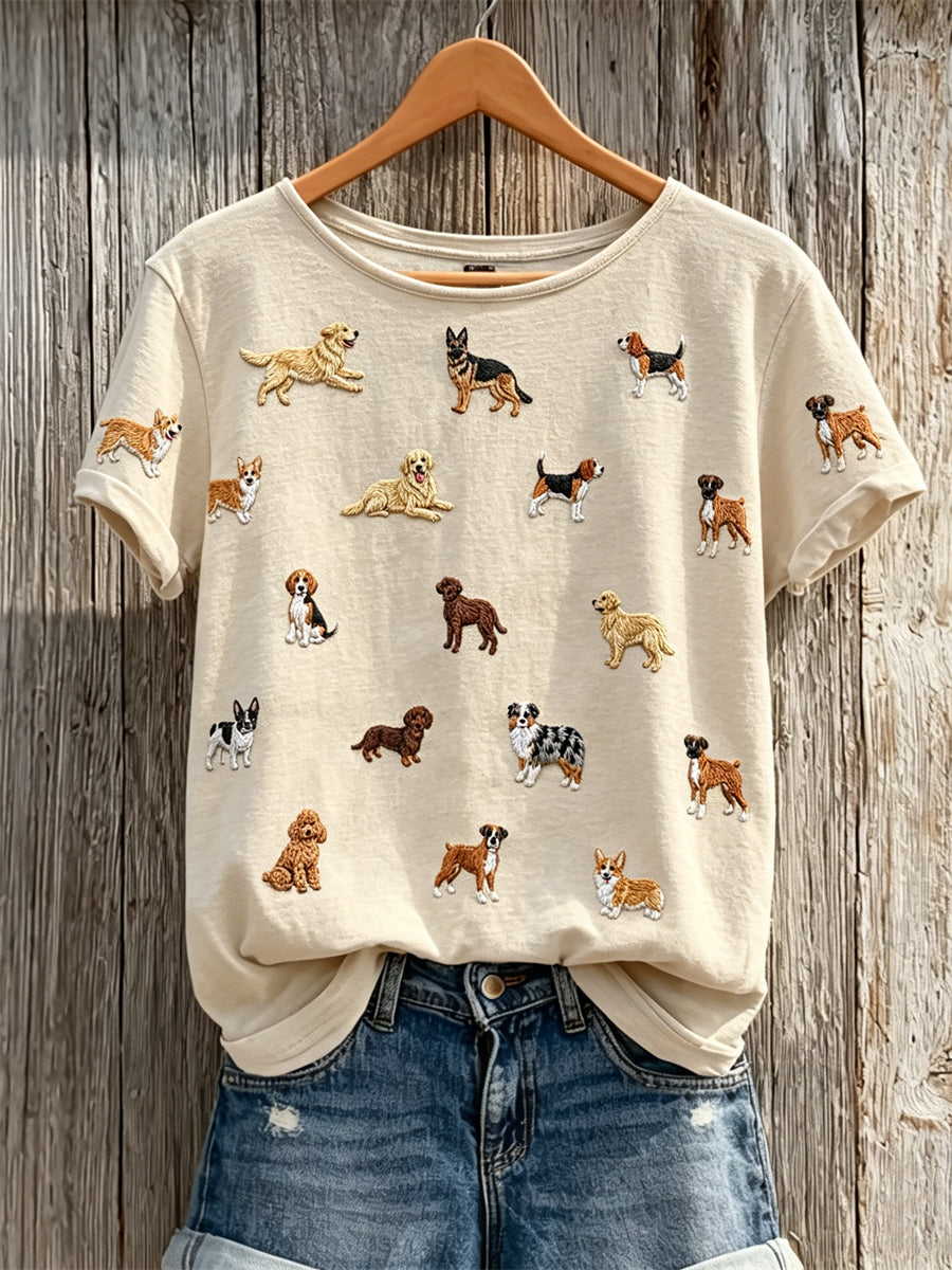 Dames hondenliefhebber mooie honden met patroonprint T-shirt met korte mouwen