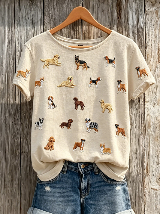 Dames hondenliefhebber mooie honden met patroonprint T-shirt met korte mouwen