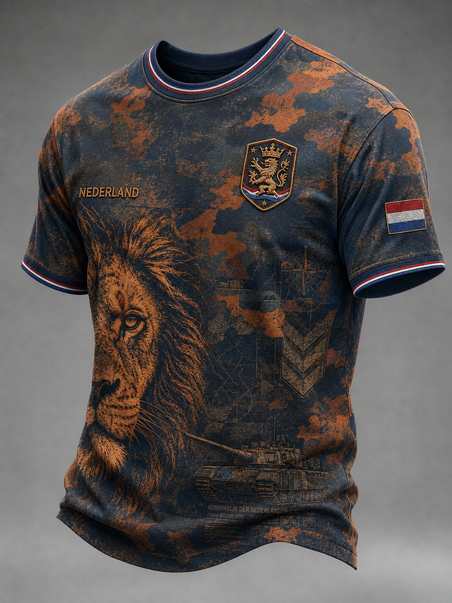 Heren T-shirt met korte mouwen in retrocamouflagestijl en militair motief
