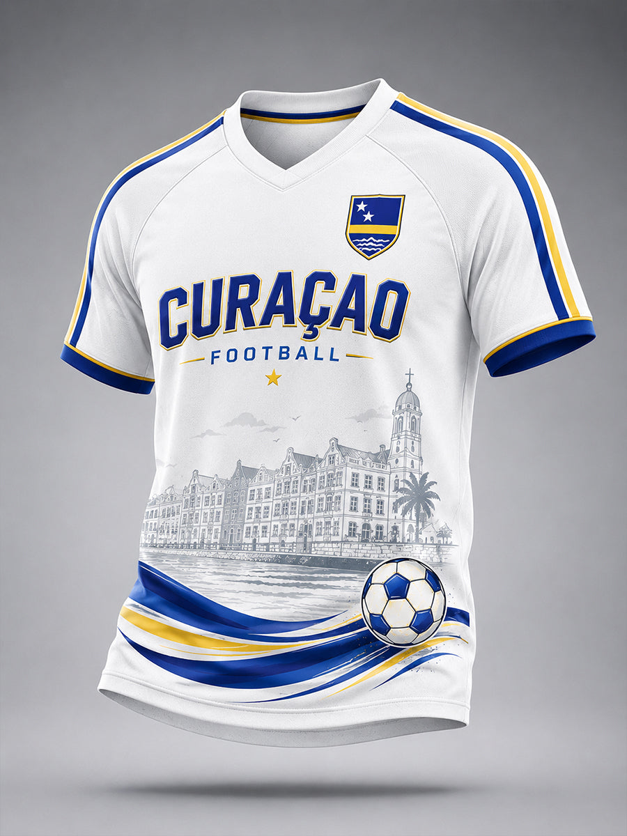 Heren-T-shirt met korte mouwen en print van eilandvoetbal
