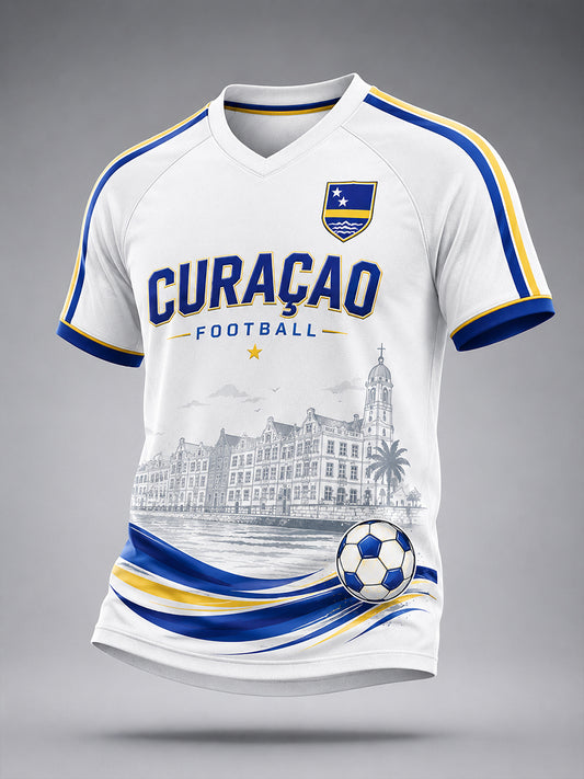 Heren-T-shirt met korte mouwen en print van eilandvoetbal