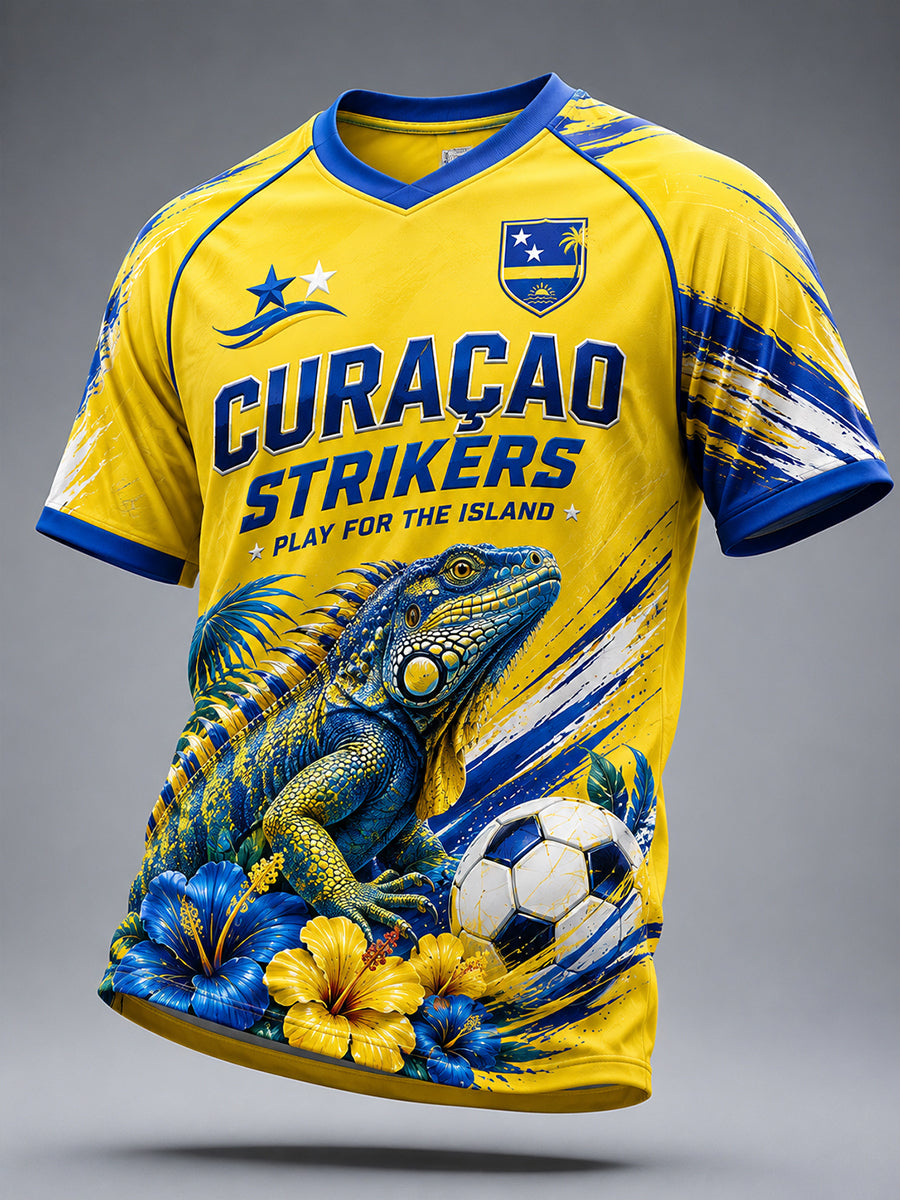 Heren-T-shirt met korte mouwen en print van eilandvoetbal