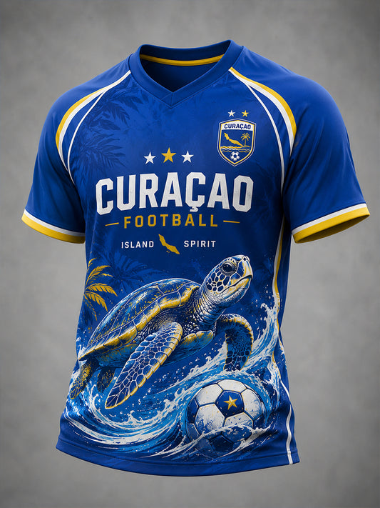 Heren-T-shirt met korte mouwen en print van eilandvoetbal