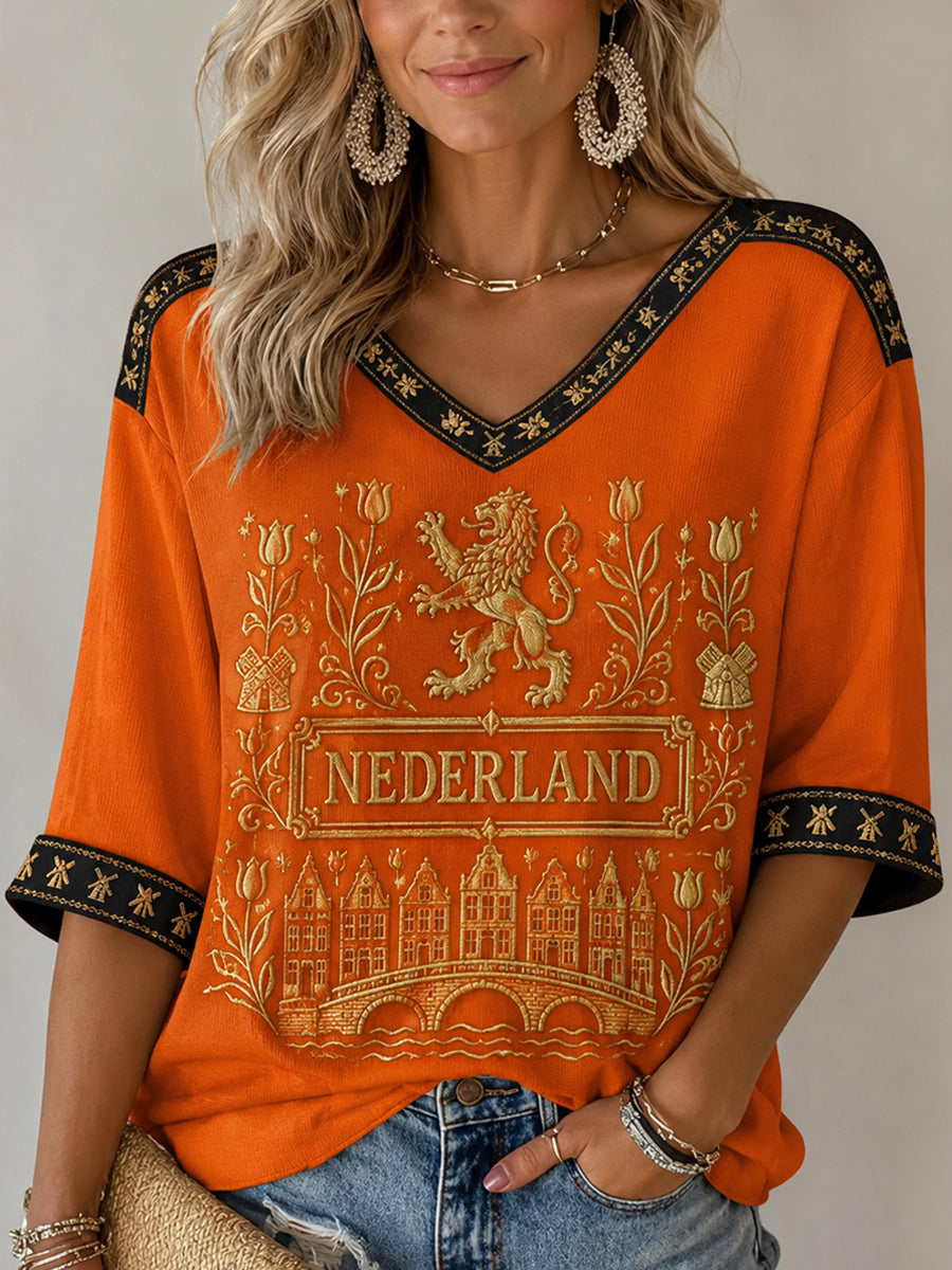 Damescadeau voor voetbalfans, casual T-shirt met halve mouwen en V-hals, bedrukt
