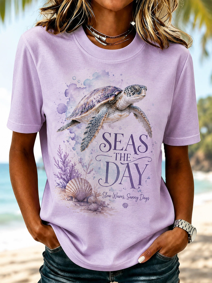 Casual T-shirt voor dames met zeeschildpadprint